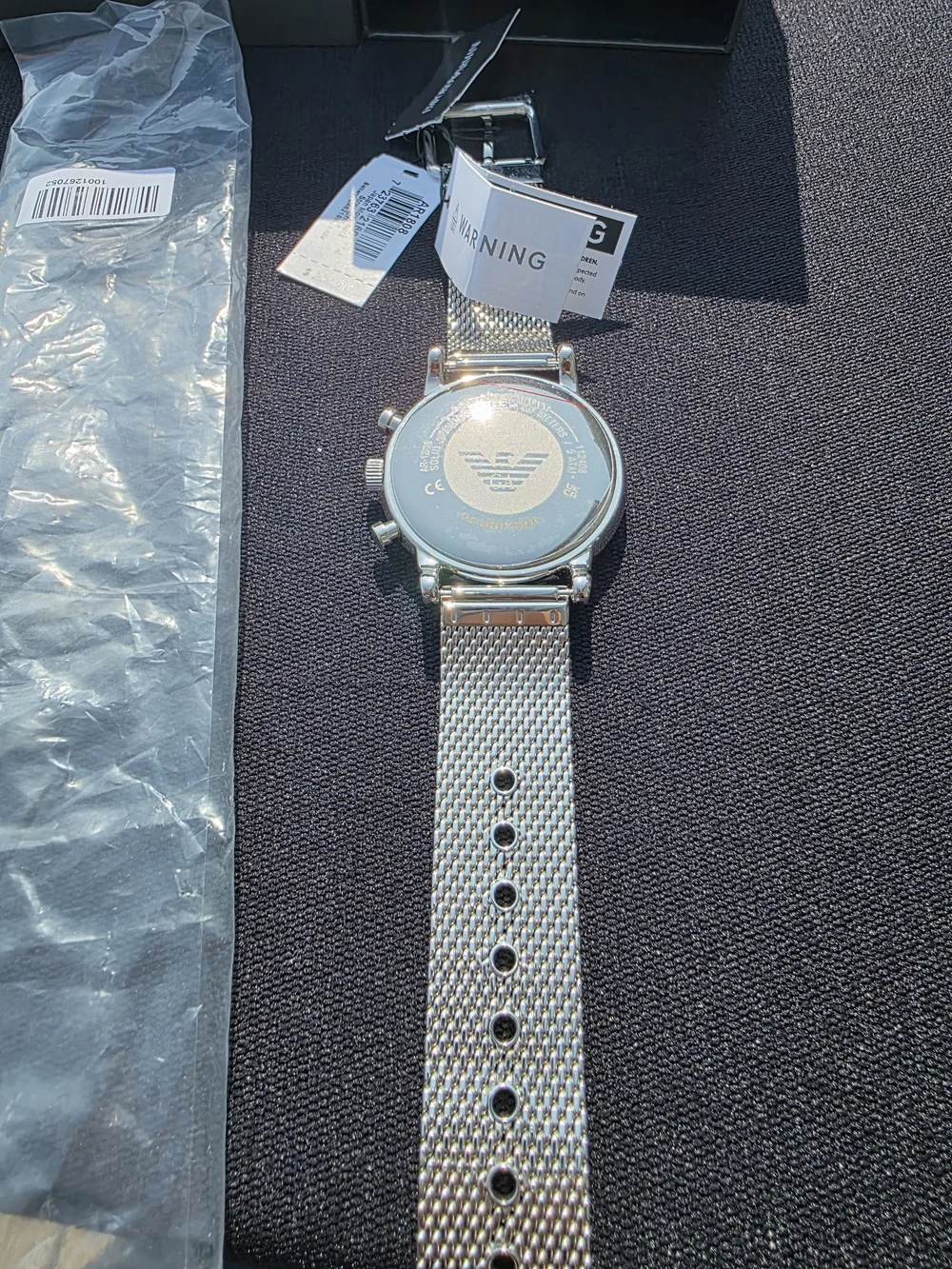 Emporio Armani Silver Stainless Mesh Chronograph Watch (Rear View)